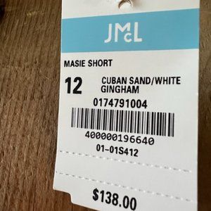 J McGlaughlin Masie Cuban Sand/White Gingham Short Size 12